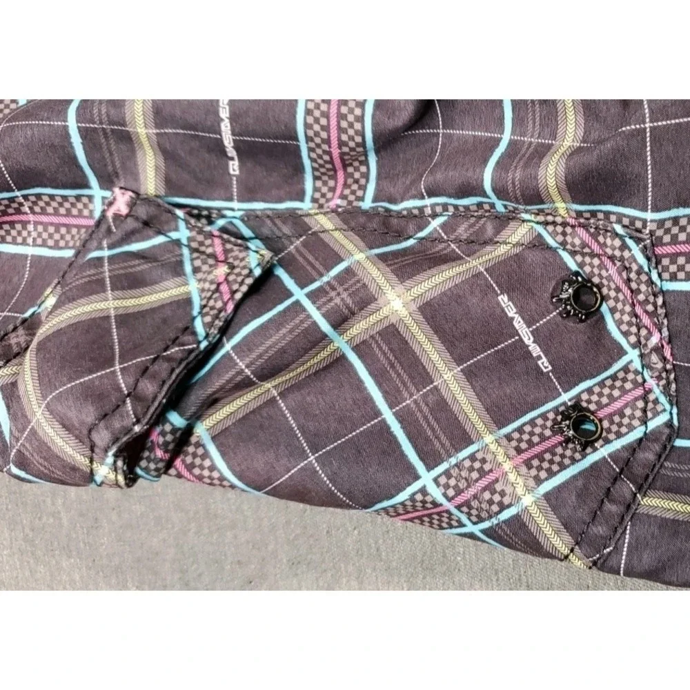 Vtg Quicksilver Board Shorts Swim Trunks Men 32 34 Black Blue Pink Plaid 90s Y2K